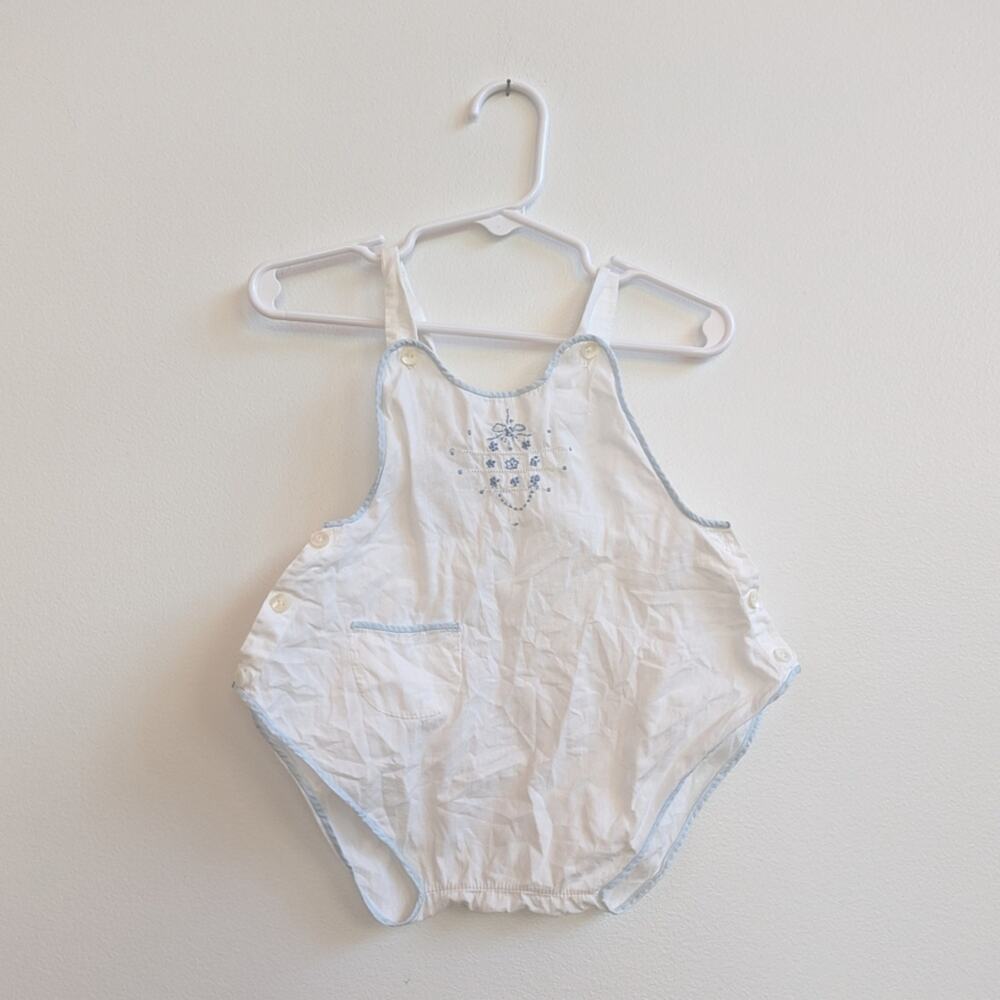 Vtg Heirloom 12m White Embroidered Sunsuit Romper Cottagecore
